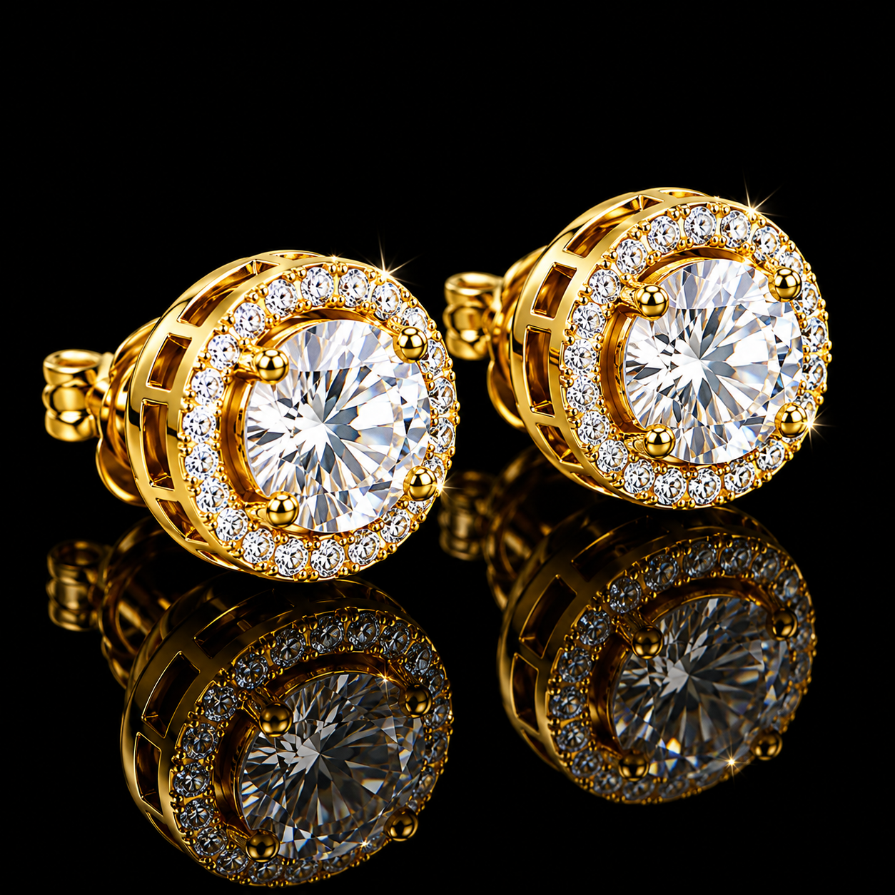 MOISSANITE HALO STUD EARRINGS