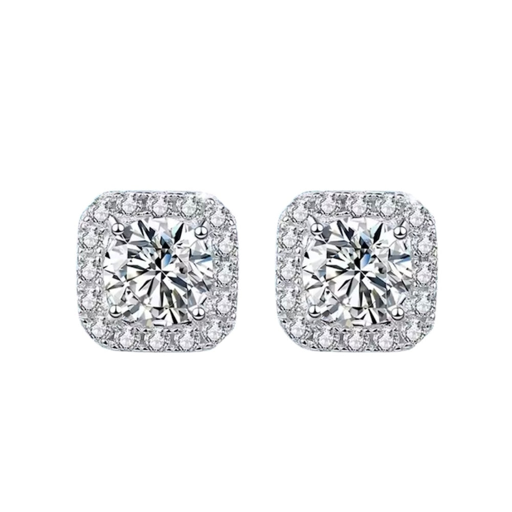 Radiant Halo Moissanite Stud Earrings