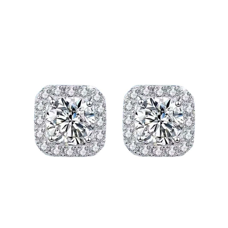 Radiant Halo Moissanite Stud Earrings
