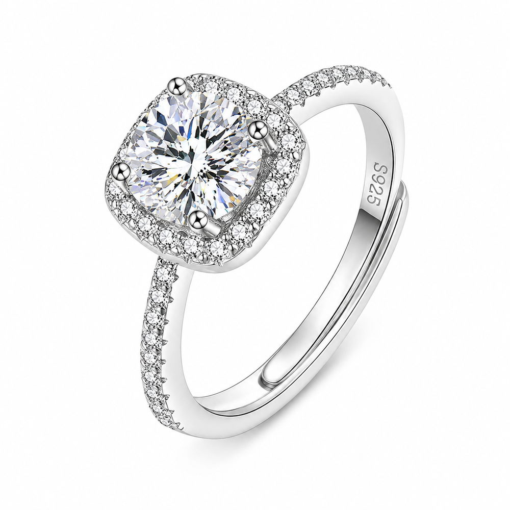 Moissanite Square Halo Ring