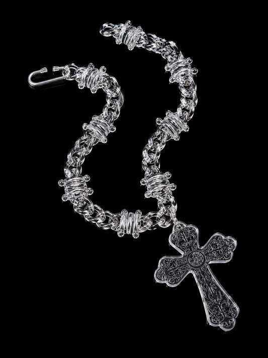 CLEAR BIG MINIMALIST CROSS CHAIN