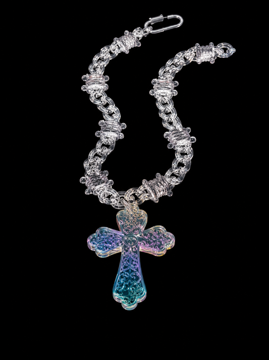 CLEAR BIG MINIMALIST CROSS CHAIN