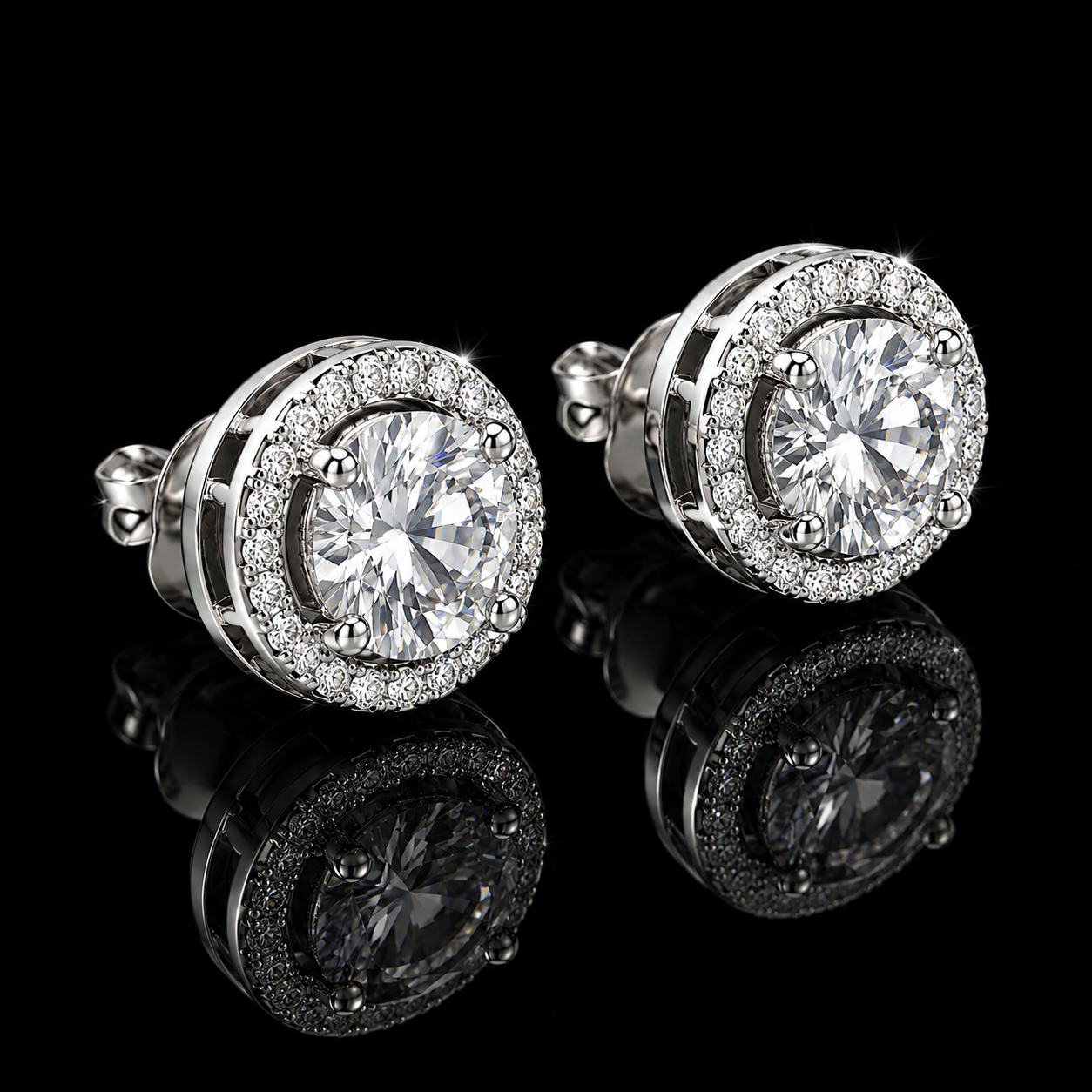 MOISSANITE HALO STUD EARRINGS